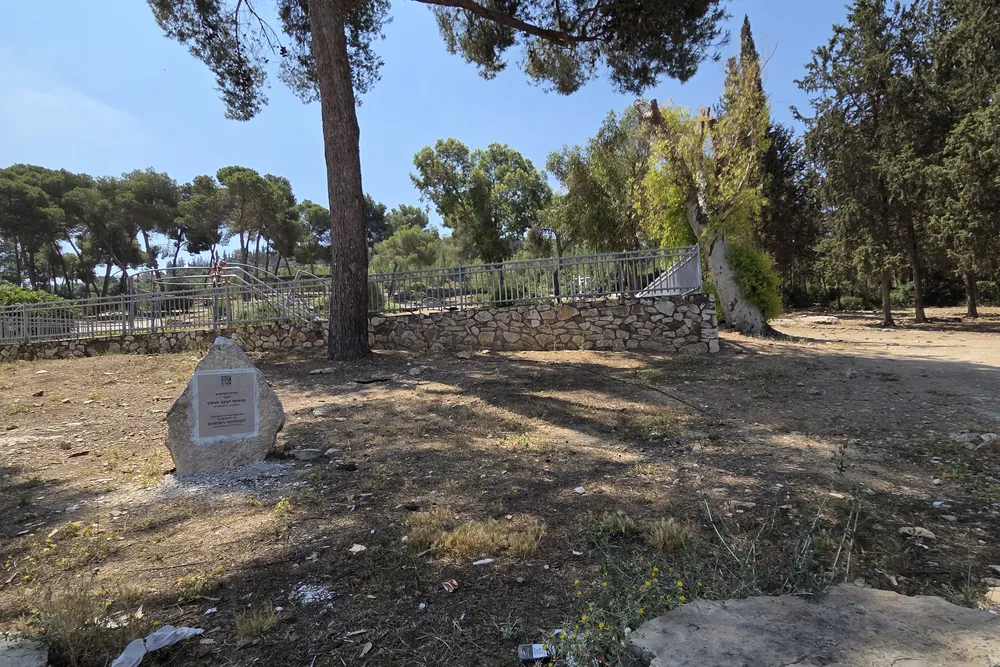 אבן הנצחה וחורשת עצים לצד שביל - הטיול השנתי בכנרת